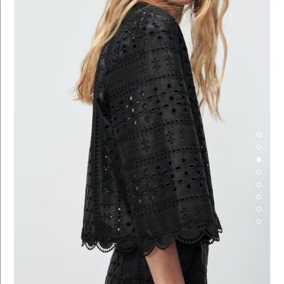Zara faux leather openwork eyelet embroidered top - Picture 3 of 6